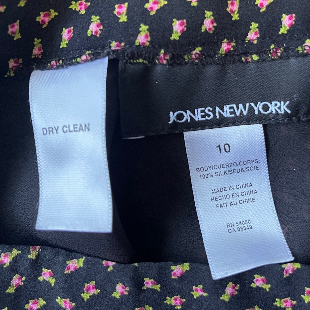 Jones New York Silk Midi Skirt Black Floral Bud Print A-Line Lined Womens 10 - Picture 3 of 7